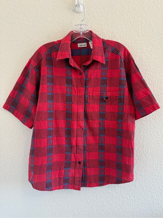 Cabin Creek Tops - Cabin Creek Vintage Red and Blue Plaid Short-Sleeve Button-Down Shirt